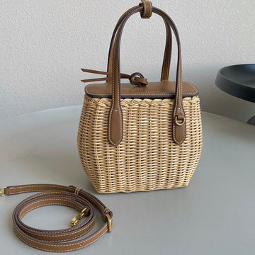 Basket 20 Bag In Brown Beige Wicker And Leather
