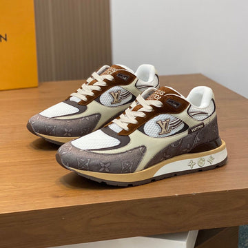LV Run Way Trainers Shoes Tan Brown