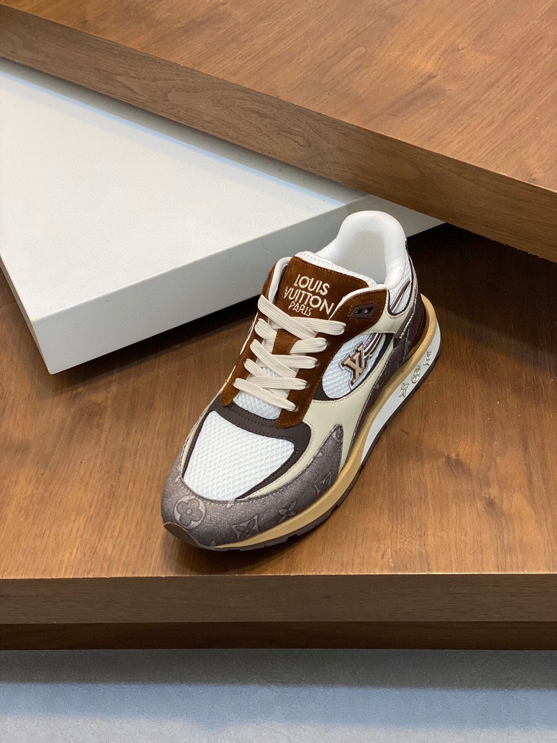 LV Run Way Trainers Shoes Tan Brown