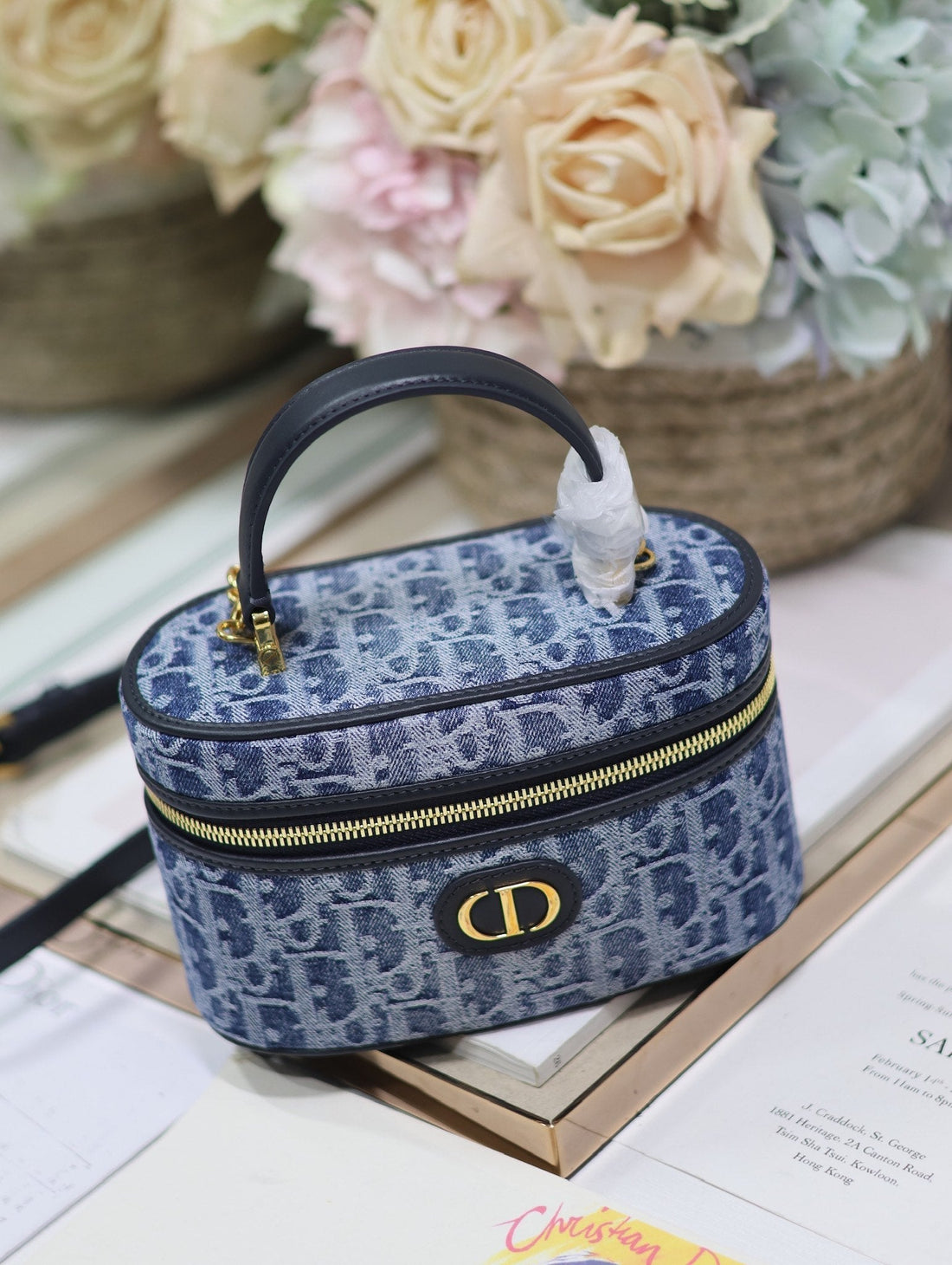 Caro Mini 16 Vanity Case In Cerulean Blue Monogram Denim