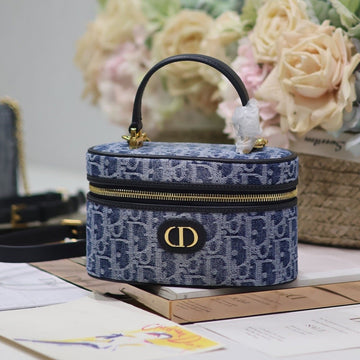 Caro Mini 16 Vanity Case In Cerulean Blue Monogram Denim