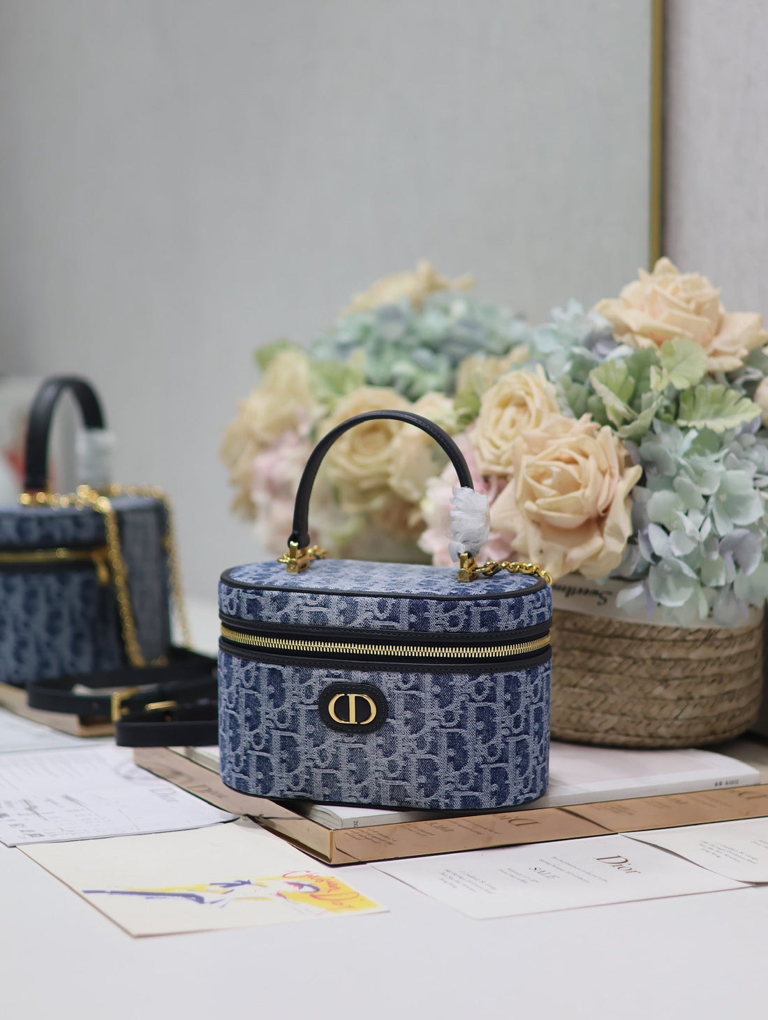 Caro Small 20 Vanity Case In Cerulean Blue Monogram Denim