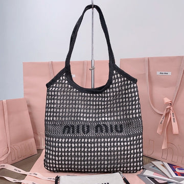 Ivy Mini Tote Bag 40CM Black Woven Fabric And Linen