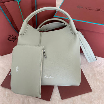 Large 36 Bale Bag In Pearl Gray Grained Calfskin
