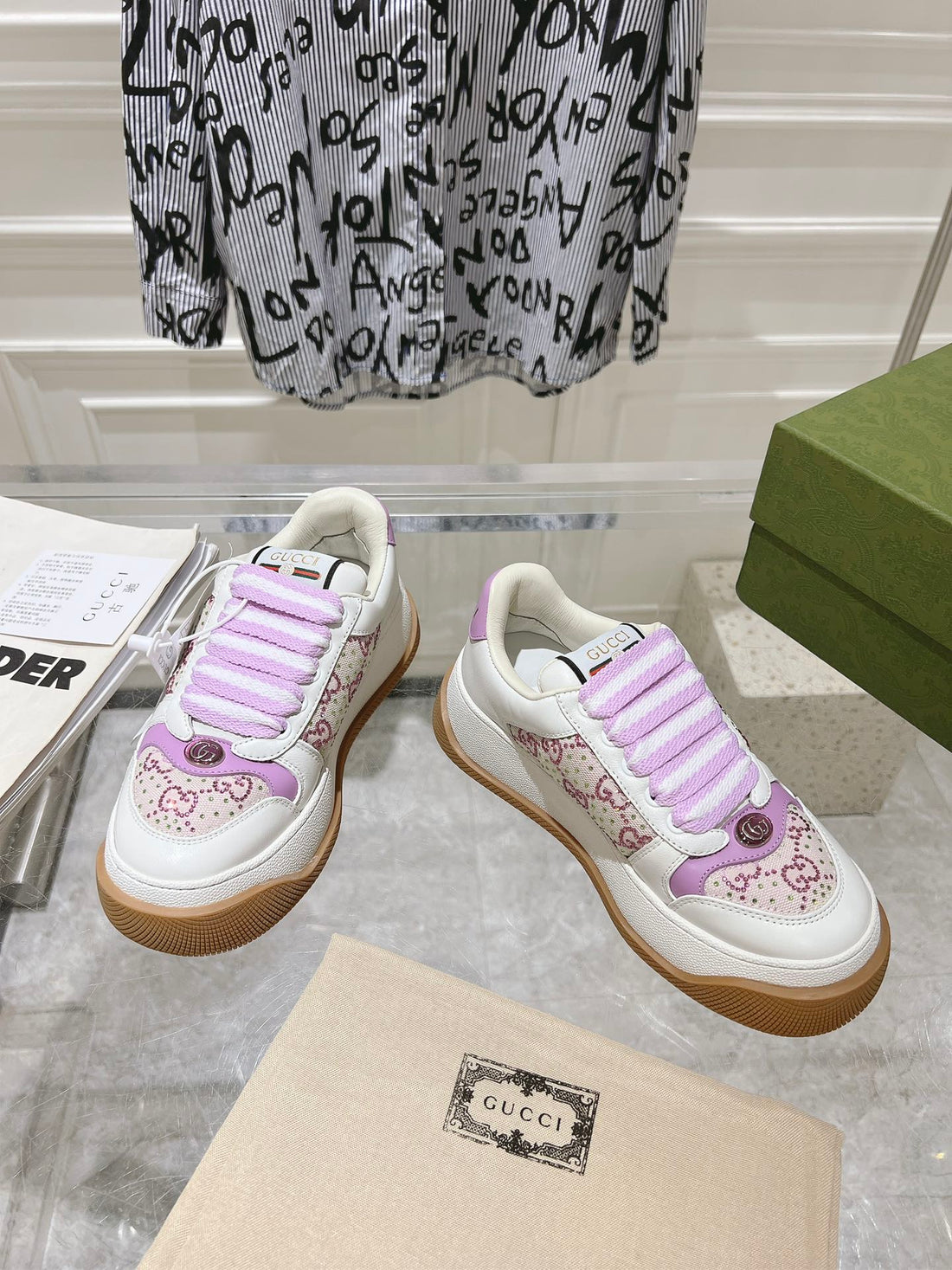 GG Screener 50 Sneaker White And Purple Calfskin