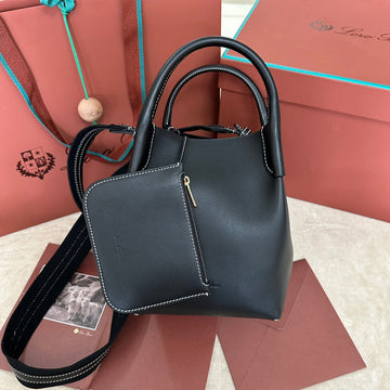 Small 21 Bale Bag In Black Grained Calfskin With Gold Hardware