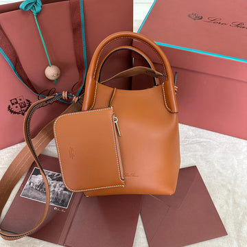Small 21 Bale Bag In Bronze Brown Grained Calfskin With Gold Hardware