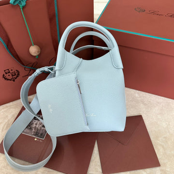 Small 21 Bale Bag In Light Blue Grained Calfskin With Silver Hardware