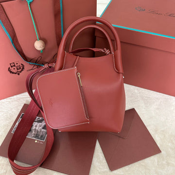 Small 21 Bale Bag In Mars Red Grained Calfskin With Gold Hardware