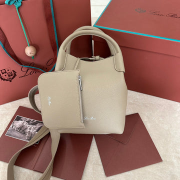 Small 21 Bale Bag In Khaki Brown Grained Calfskin