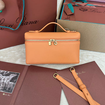 Extra Pocket L19 In Mango Orange Grained Calfskin With Gold Hardware