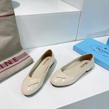 Pra Basic Patent Ballet Flats Creamy White Calfskin