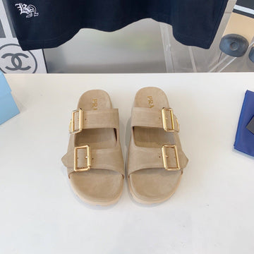 Pra Strap Slides Sandals Beige Suede