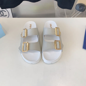 Pra Strap Slides Sandals White And Light Gray Suede