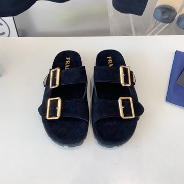 Pra Strap Slides Sandals Black Suede