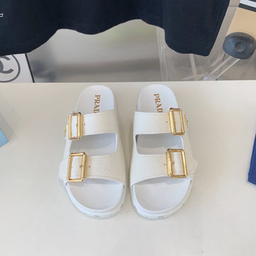 Pra Strap Slides Sandals White Lambskin