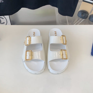 Pra Strap Slides Sandals Glossy White Calfskin