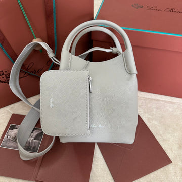 Small 21 Bale Bag In Pale Gray Grained Calfskin