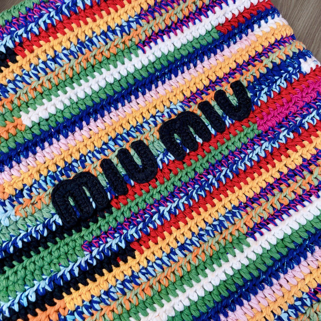 Crochet Tote Bag 38 In Multicolored Woven Raffia