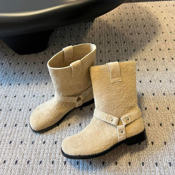 Loewe Knight Boots Beige Suede Cowhide 478449