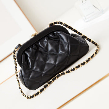 24A Clutch 24CM Black Lambskin Gold Hardware