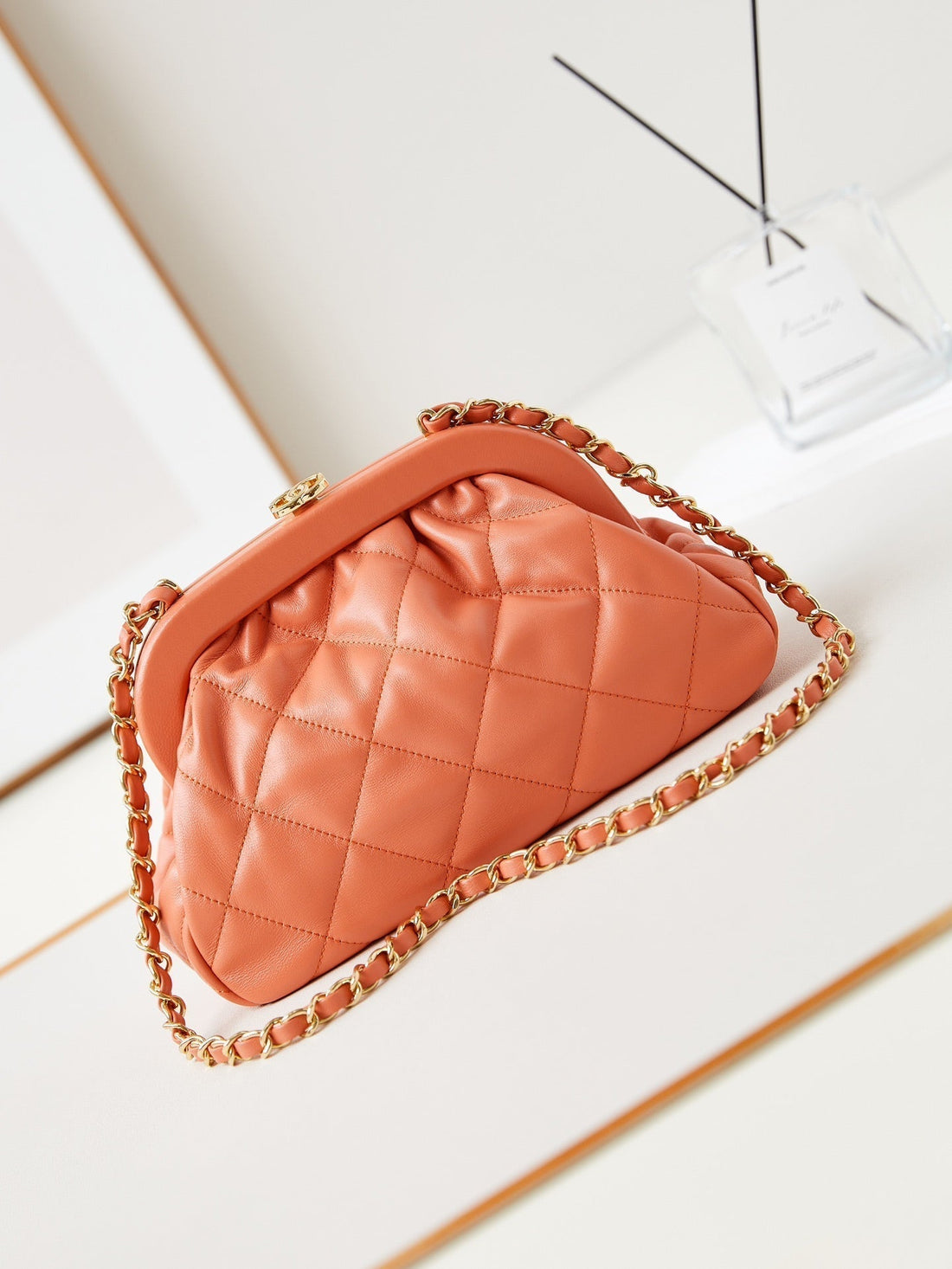 24A Clutch 24CM Orange Lambskin Gold Hardware