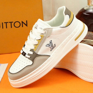 LV Trainer Sneaker In White Mix Grey Mesh Calfskin