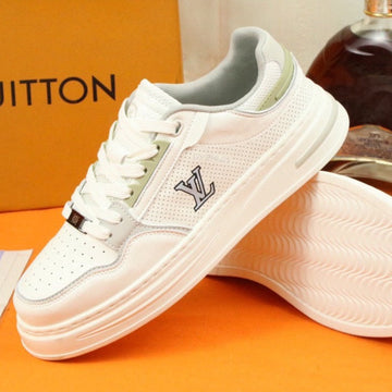 LV Trainer Sneaker In White Mesh Calfskin
