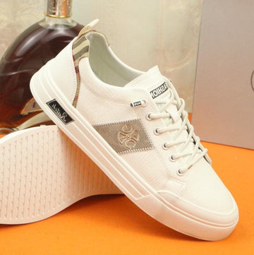 Pra Trainer In White Calfskin And Tan Embroidered Fabric