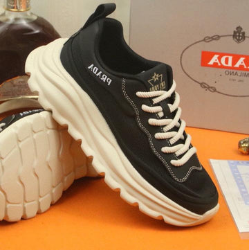 Pra Sneaker In Black Calfskin And Breathable Mesh