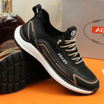 Pra Sneaker In Black Mix Gold Calfskin And Breathable Mesh