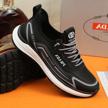 Pra Sneaker In Black Mix Grey Calfskin And Breathable Mesh
