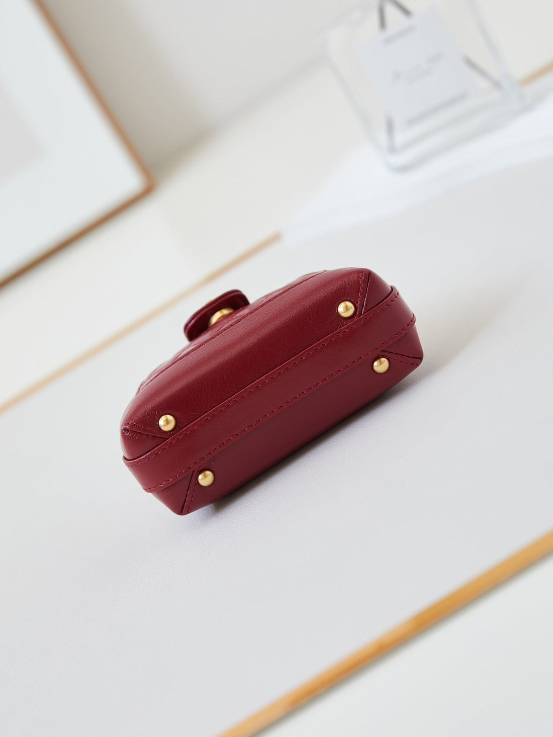 CC 24A Mini Top Handle 13CM Red Wax Leather Gold Hardware 238461