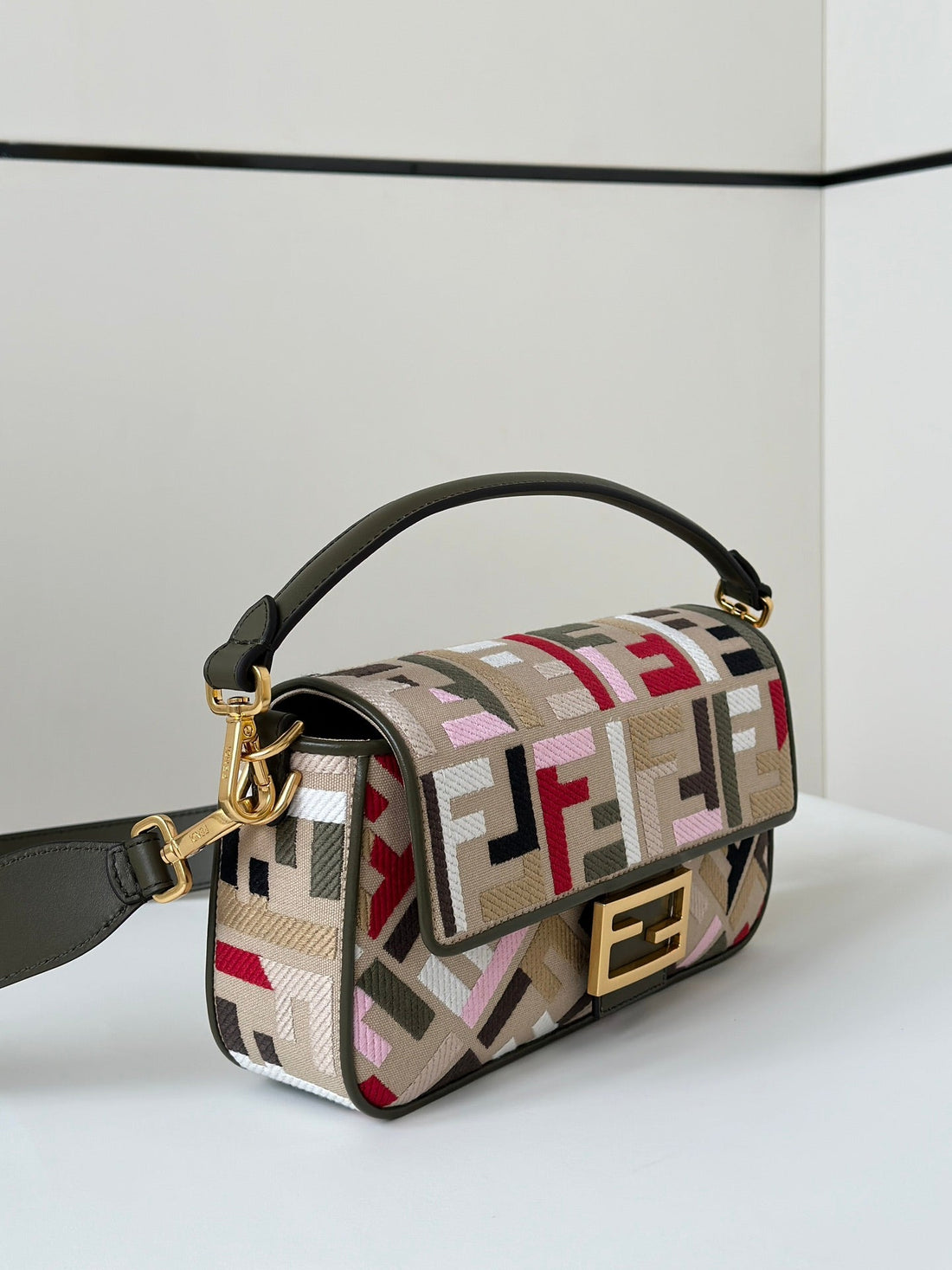 Baguette Canvas 27 Bag With Multicolour Ff Embroidery Gold Hardware