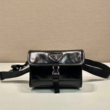 Prada 2026 Smartphone Case 18CM Black Glossy Leather