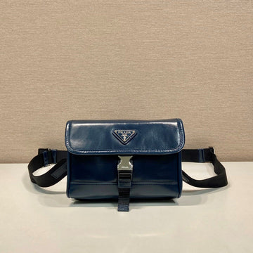 Prada 2026 Smartphone Case 18CM Dark Blue Glossy Leather