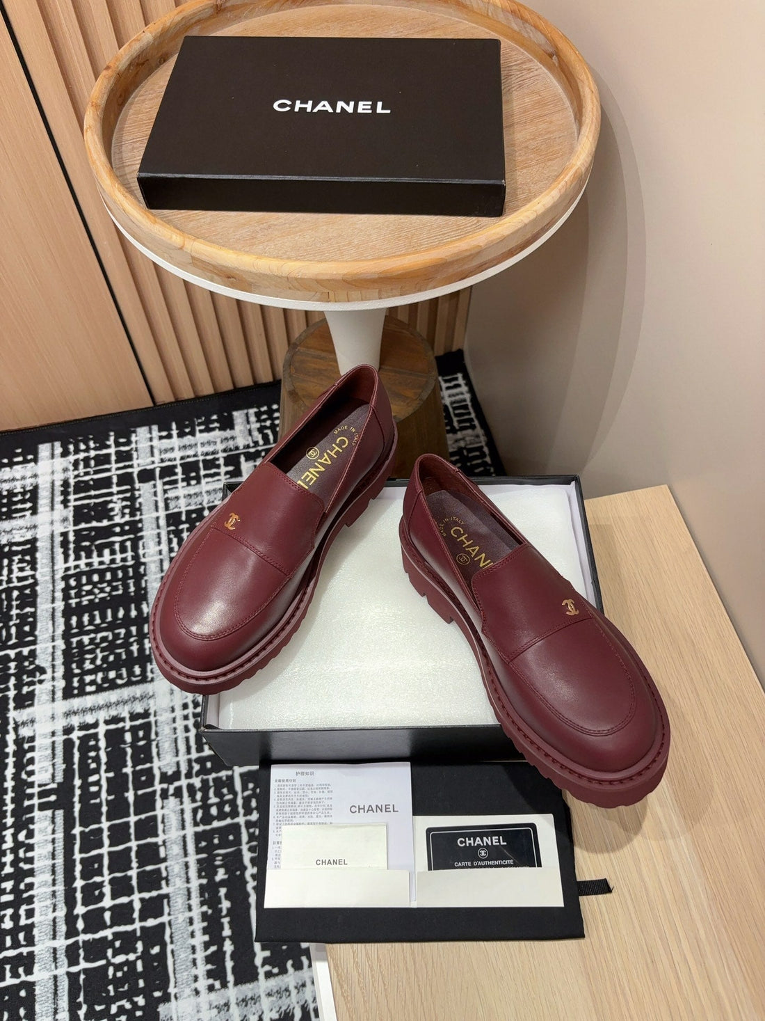 CC Moccasins In Burgundy Red Calfskin