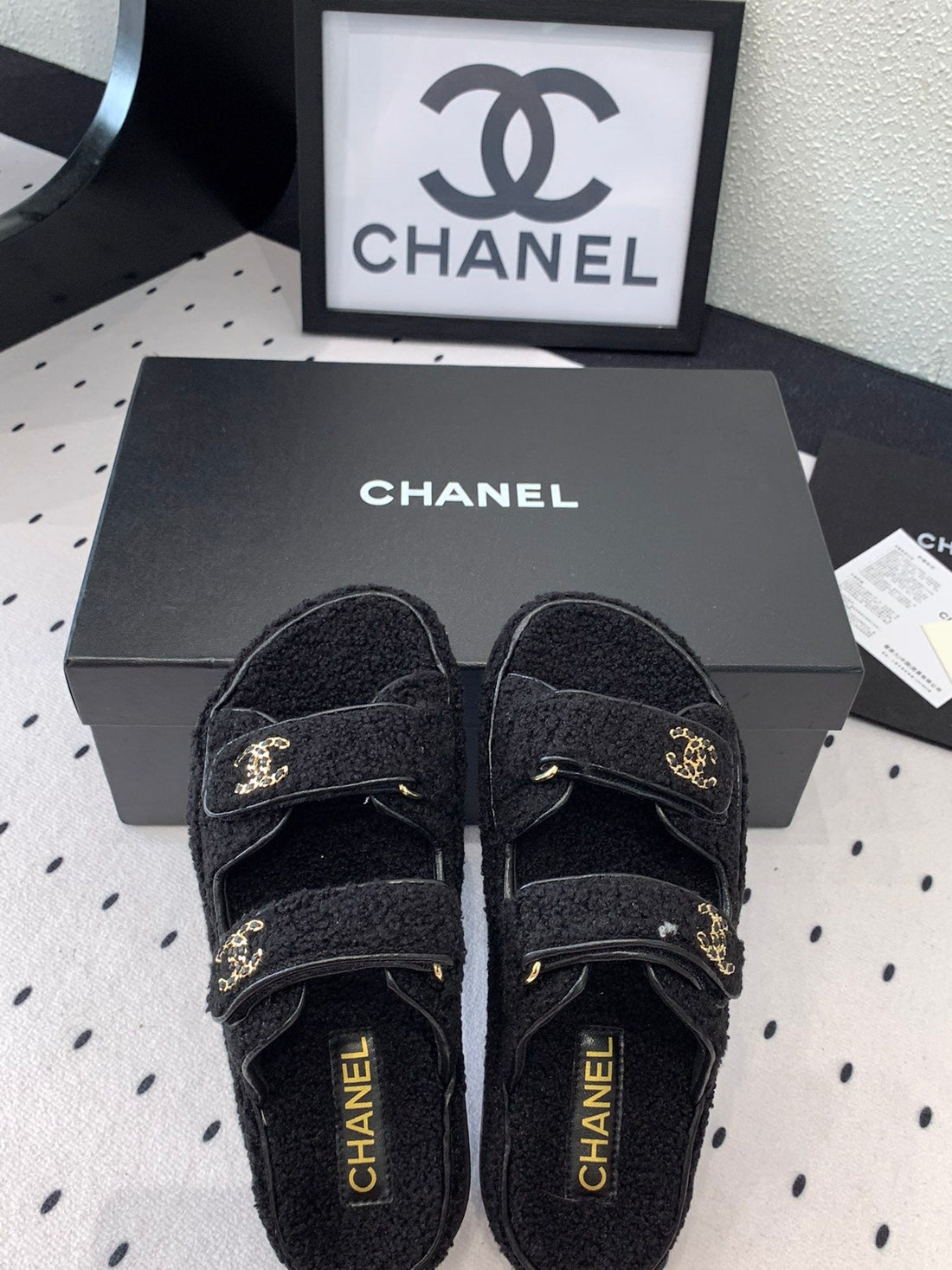 CC Dad Sandal Mule In Black Lamb Fur
