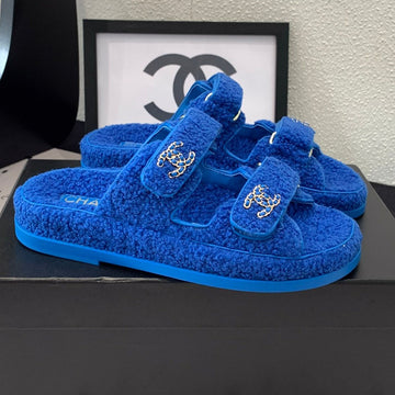 CC Dad Sandal Mule In Azure Blue Lamb Fur