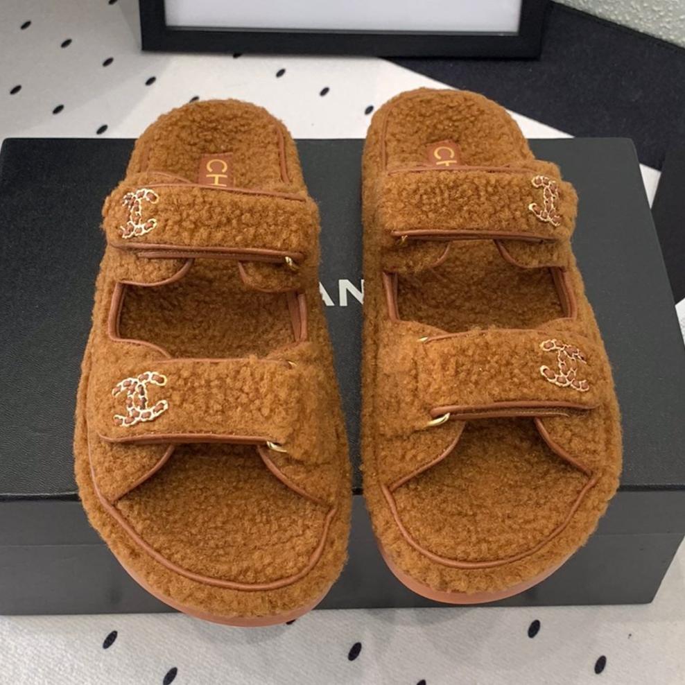 CC Dad Sandal Mule In Bronze Brown Lamb Fur
