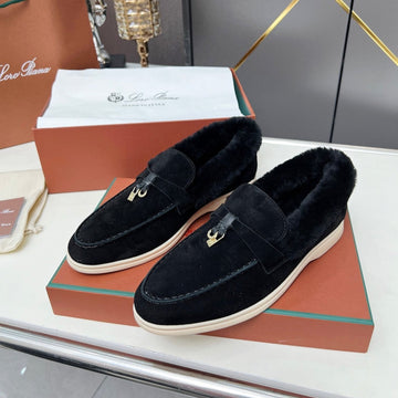 Lp Summer Charm Walk Loafer Black Suede Lamb Fur