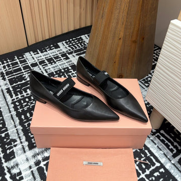 Miu Ballerinas Black Sheepskin