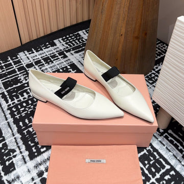 Miu Ballerinas White Sheepskin