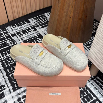 Miu Slippers Grey Wool