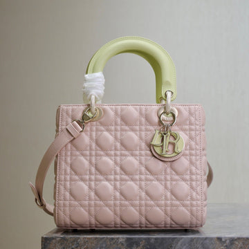 Lady Bag 20CM Pink Pale Green Lambskin