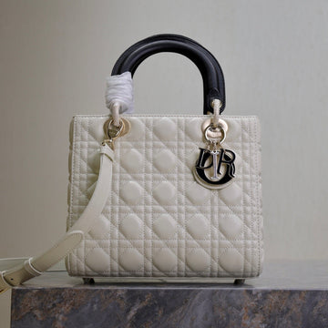 Lady Bag 20CM White Black Lambskin
