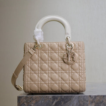 Lady Bag 20CM Beige White Lambskin