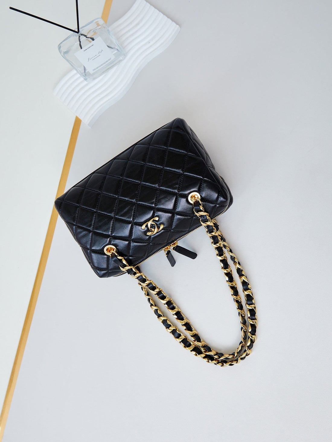 CC 24K Bowling Bag 25CM Black Waxed Lambskin