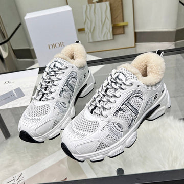 CD Chrono Sneaker White Black Wool Lining Mesh Fabric And Calfskin