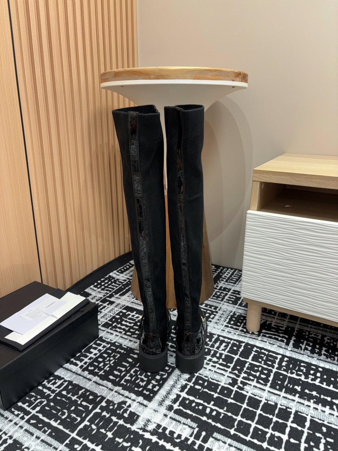 CC High Boots 50MM Black Wool And Cowhide